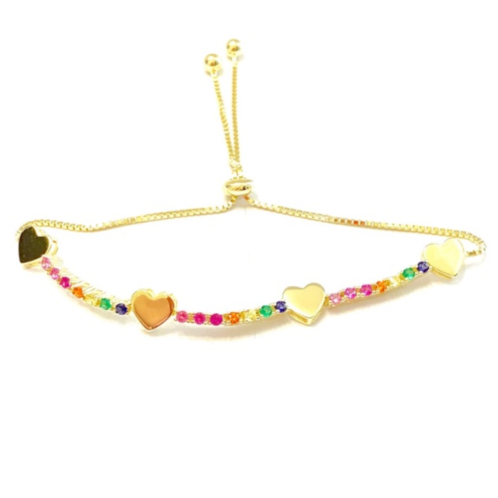Goldenstrand Jewelry Rainbow Heart Station Bolo Bracelet, Gold Plated Sterling